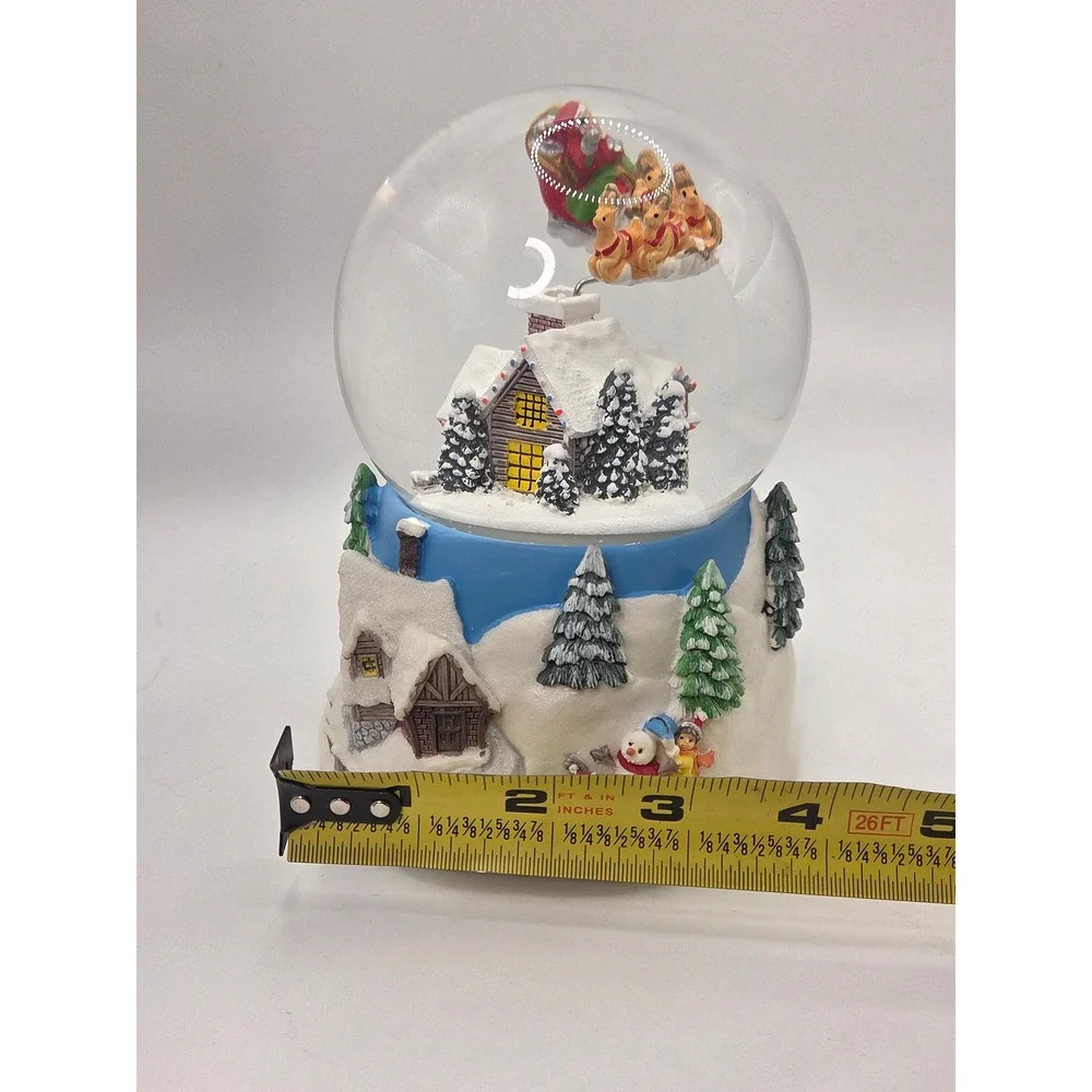 Musical Christmas Snow Globe Santa Sleigh Reindeer Winter Village Light Up 6.5